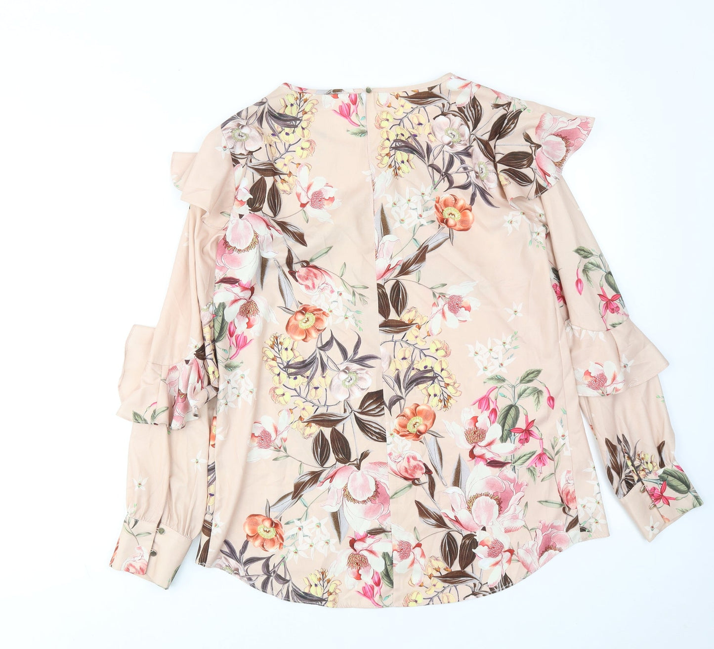 River Island Womens Beige Floral Polyester Basic Blouse Size 8 Round Neck