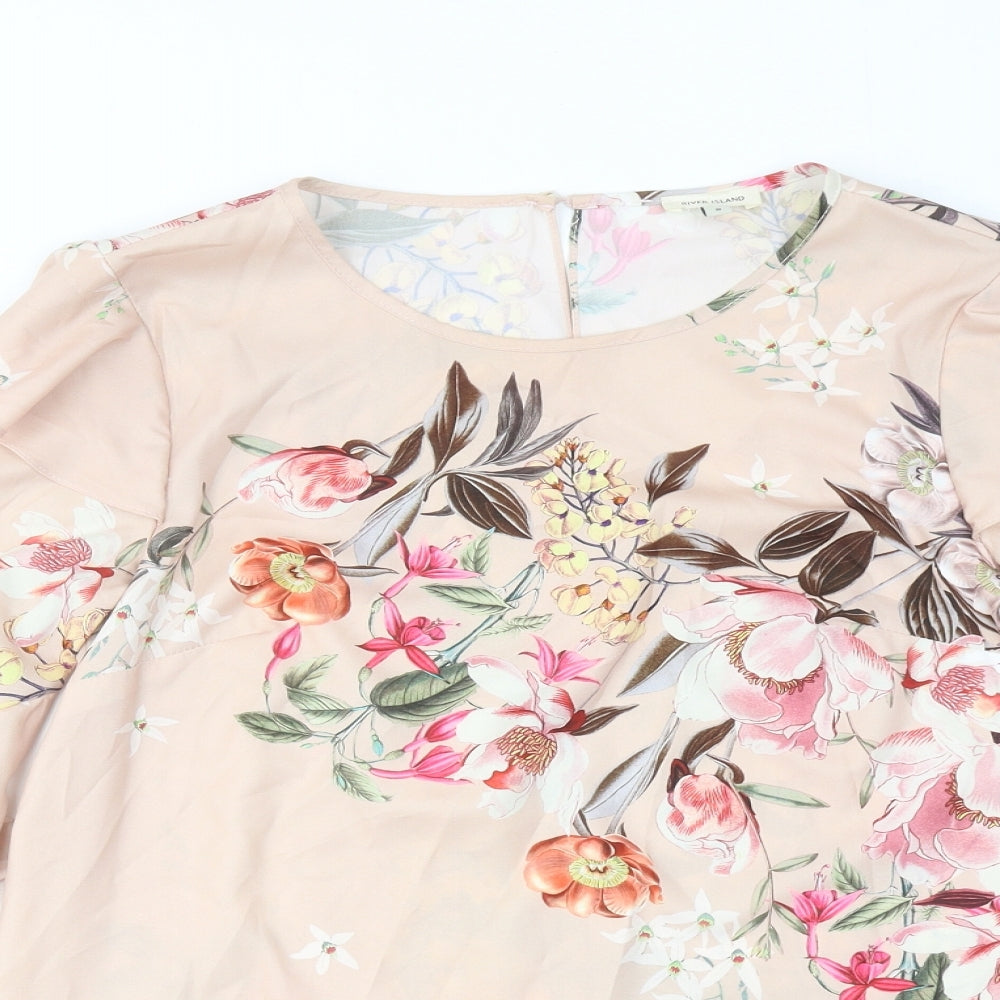 River Island Womens Beige Floral Polyester Basic Blouse Size 8 Round Neck