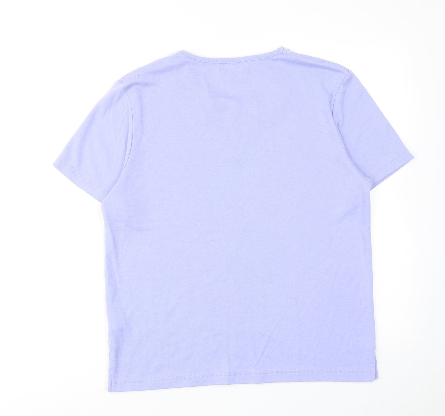 Fay Louise Womens Purple Polyester Basic T-Shirt Size M Round Neck - Lace Details