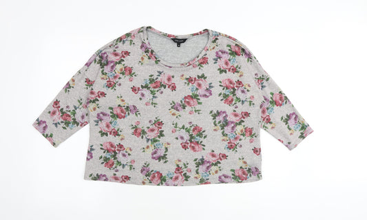 New Look Womens Grey Floral Polyester Cropped Blouse Size 14 Round Neck