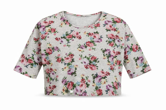 New Look Womens Grey Floral Polyester Cropped Blouse Size 14 Round Neck