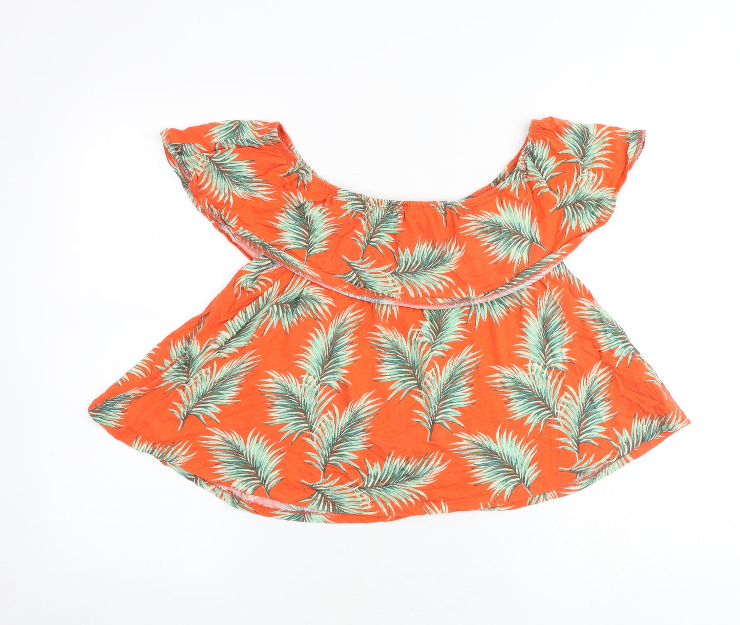New Look Womens Orange Geometric Cotton Basic Tank Size 12 Off the Shoulder - Leaves Print