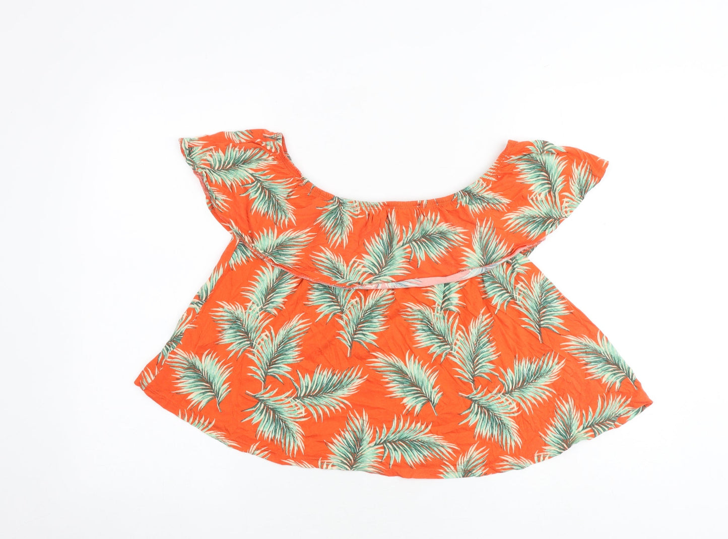 New Look Womens Orange Geometric Cotton Basic Tank Size 12 Off the Shoulder - Leaves Print