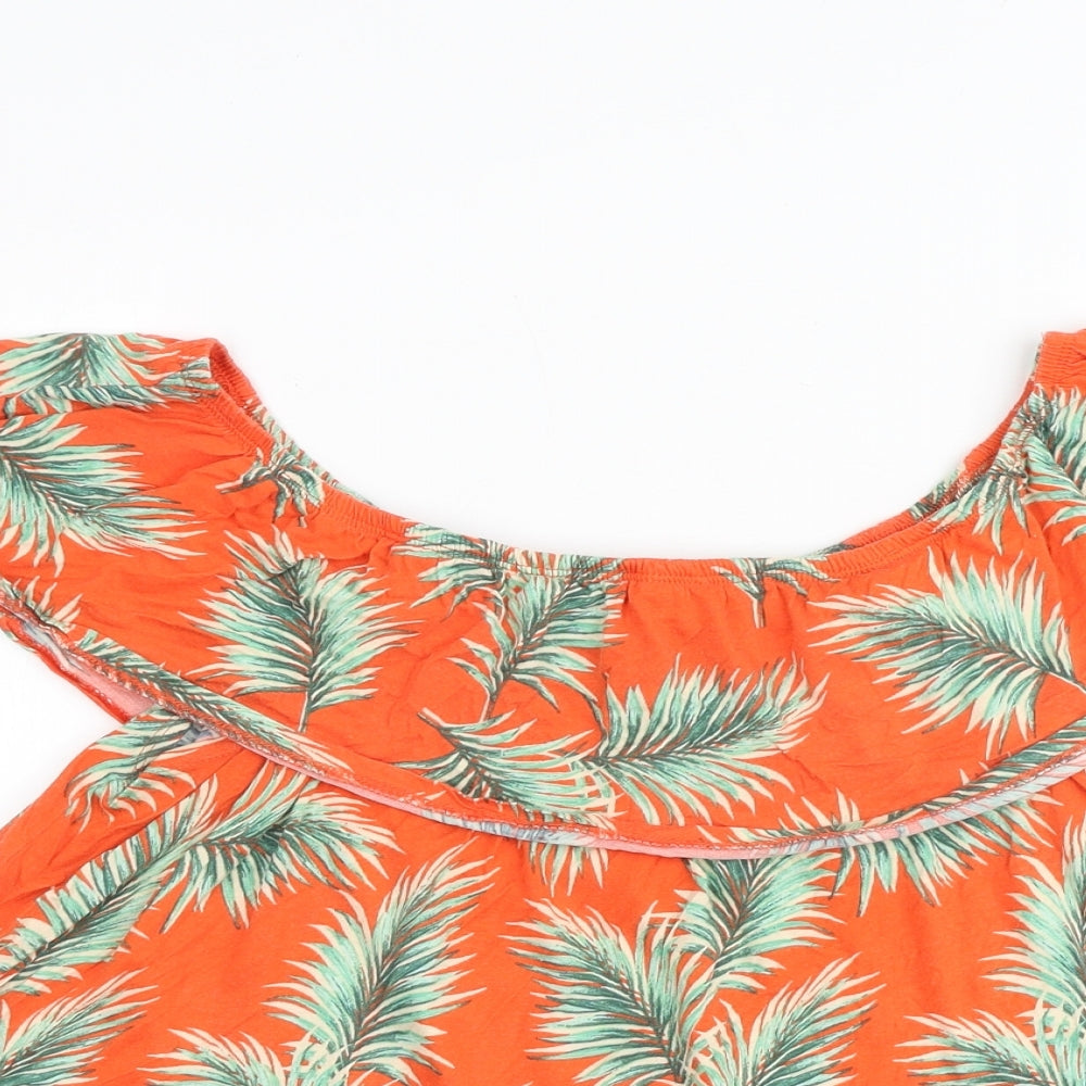 New Look Womens Orange Geometric Cotton Basic Tank Size 12 Off the Shoulder - Leaves Print
