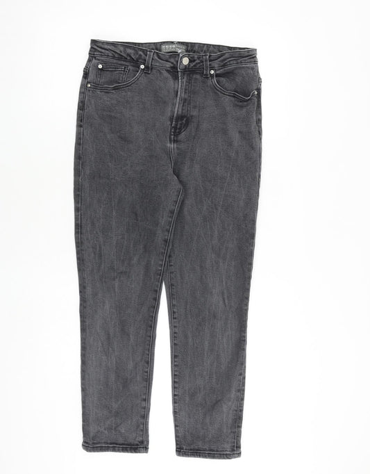 Denim & Co. Womens Grey Cotton Tapered Jeans Size 14 L27 in Regular Zip