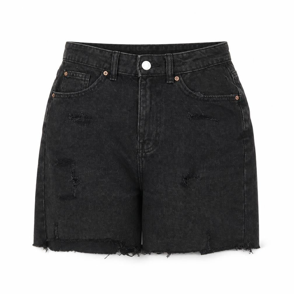 Denim & Co. Womens Black 100% Cotton Bermuda Shorts Size 8 L4 in Regular Zip - Raw Hems