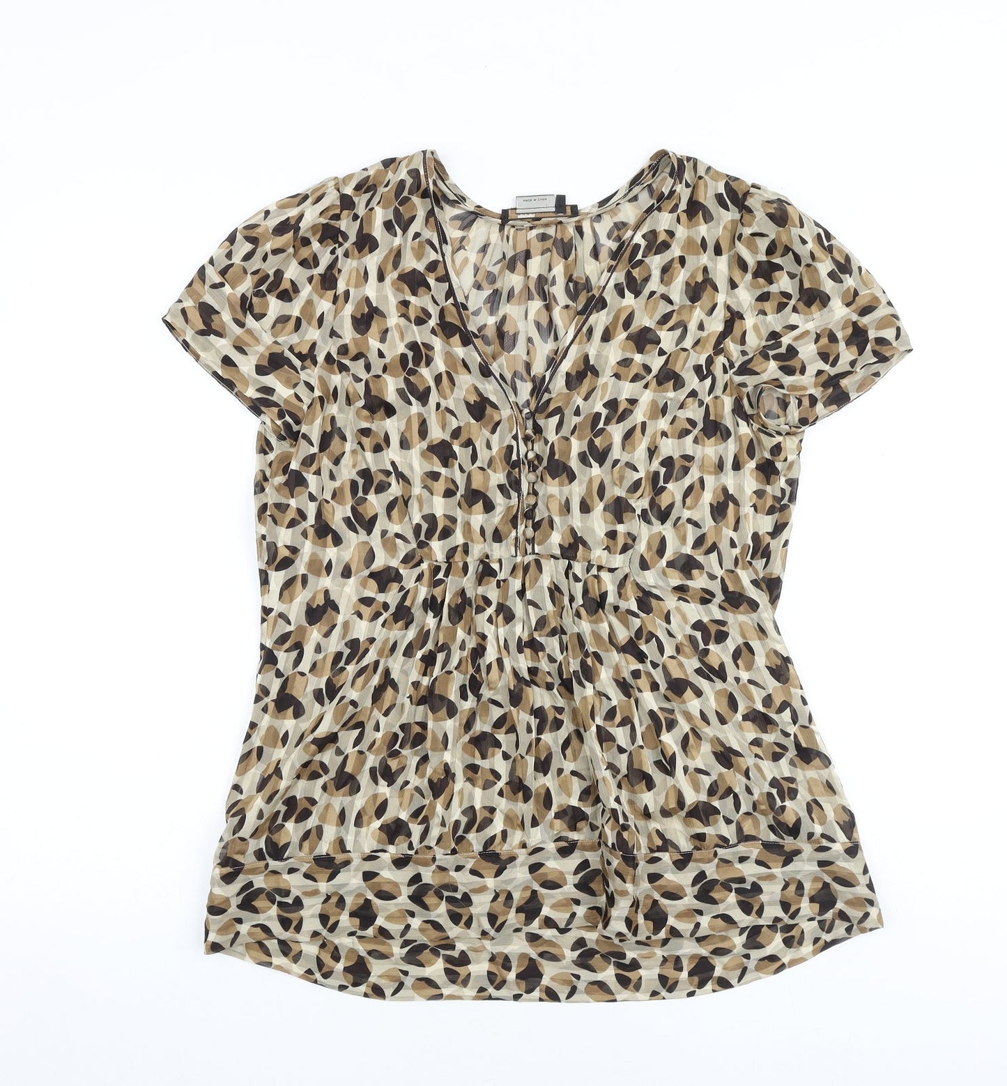BCBGMAXAZRIA Womens Brown Geometric Polyester Basic Blouse Size S V-Neck