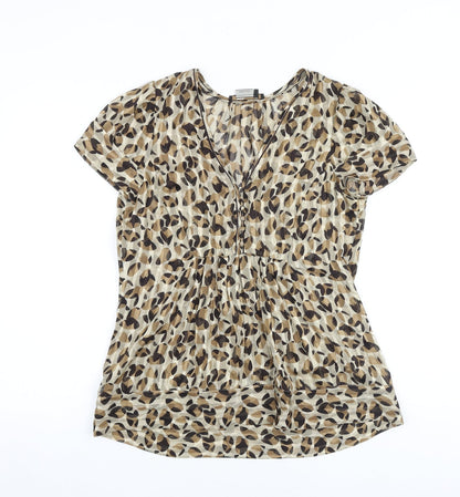 Additional front view of BCBGMAXAZRIA women’s brown geometric polyester basic blouse, size S, v-neck