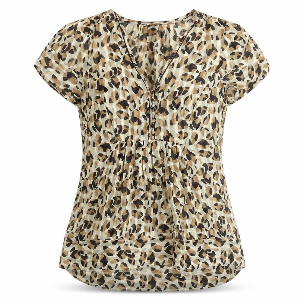 BCBGMAXAZRIA Womens Brown Geometric Polyester Basic Blouse Size S V-Neck