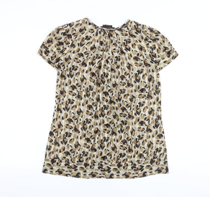Back view of BCBGMAXAZRIA women’s brown geometric polyester basic blouse, size S, v-neck
