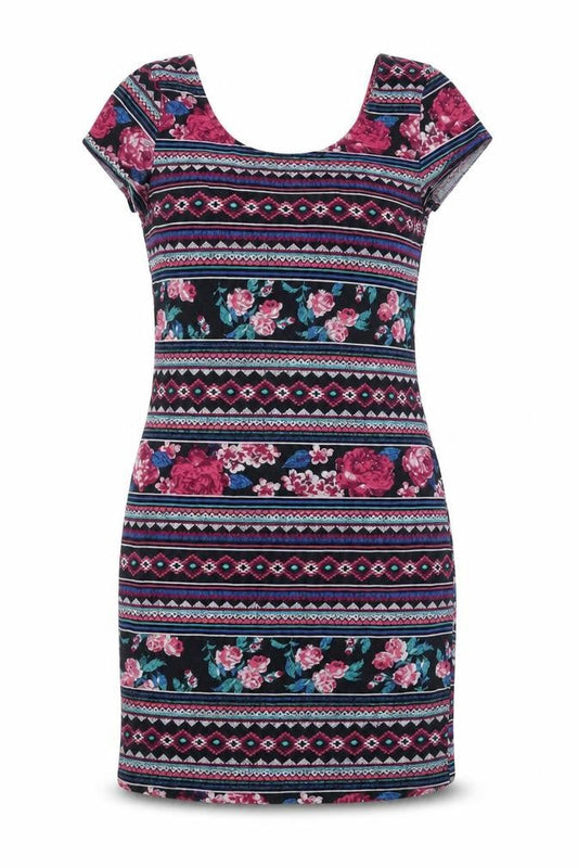New Look Womens Multicoloured Geometric Viscose Shift Size 14 Scoop Neck Pullover