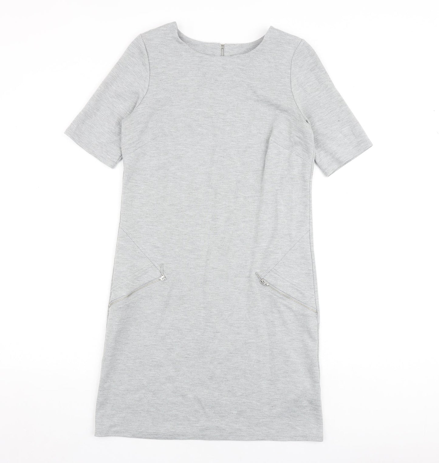Wallis Womens Grey Polyester Shirt Dress Size 8 Round Neck Zip