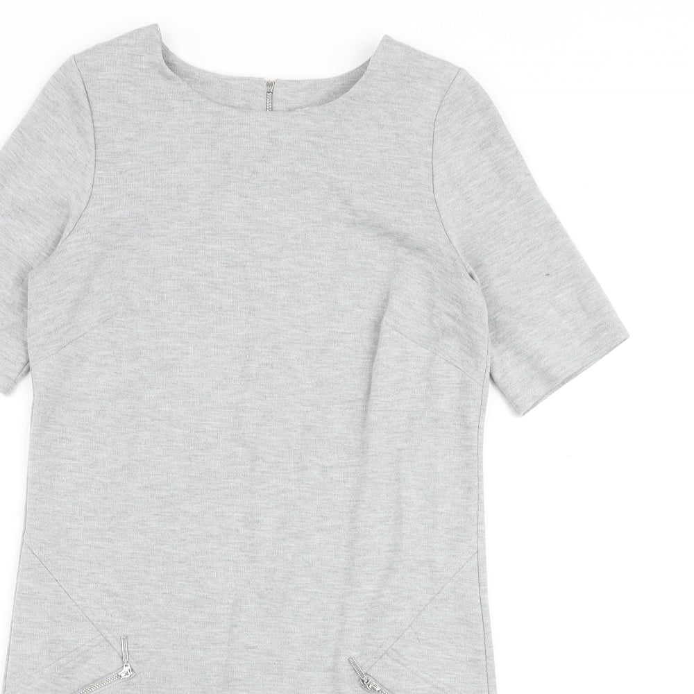 Wallis Womens Grey Polyester Shirt Dress Size 8 Round Neck Zip