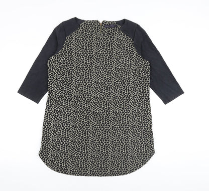 Marks & Spencer Womens Black Geometric Polyester A-Line Size 14 Round Neck Zip