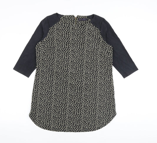 Marks and Spencer Womens Black Geometric Polyester A-Line Size 14 Round Neck Zip