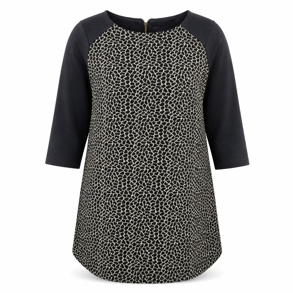 Marks & Spencer Womens Black Geometric Polyester A-Line Size 14 Round Neck Zip