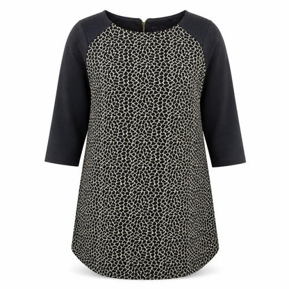 Marks & Spencer Womens Black Geometric Polyester A-Line Size 14 Round Neck Zip