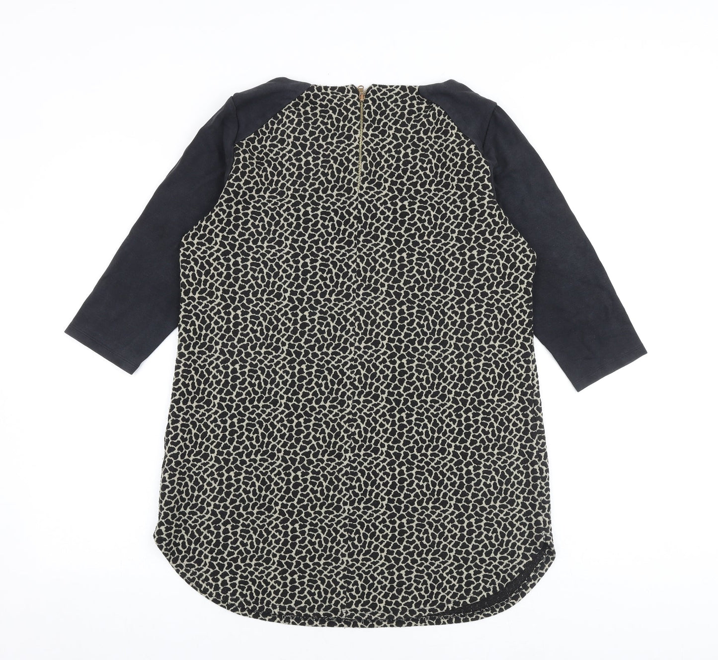 Marks and Spencer Womens Black Geometric Polyester A-Line Size 14 Round Neck Zip