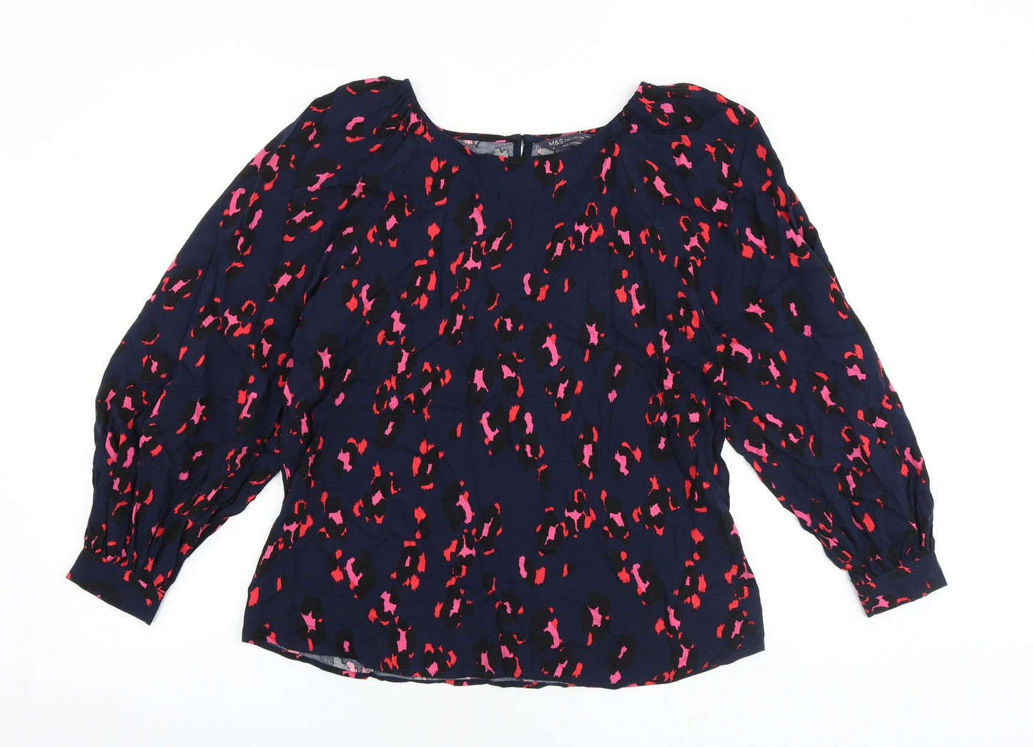 Marks and Spencer Womens Multicoloured Geometric Viscose Basic Blouse Size 12 Round Neck