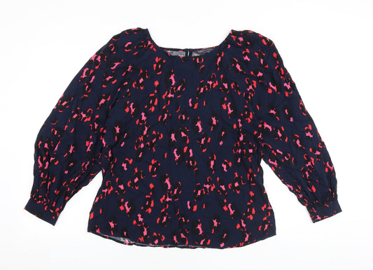 Marks and Spencer Womens Multicoloured Geometric Viscose Basic Blouse Size 12 Round Neck