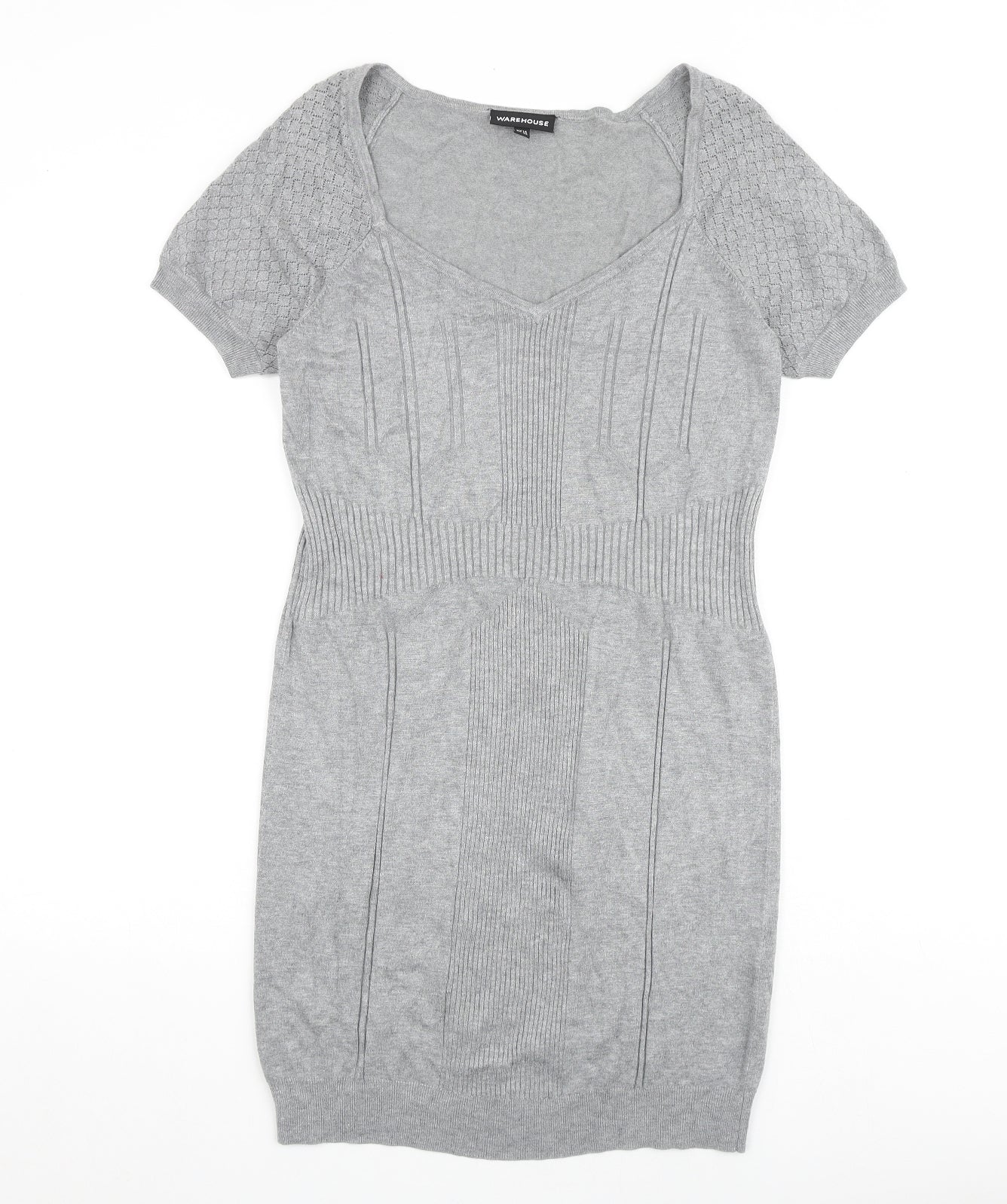 Warehouse Womens Grey Viscose Shift Size 14 V-Neck Pullover