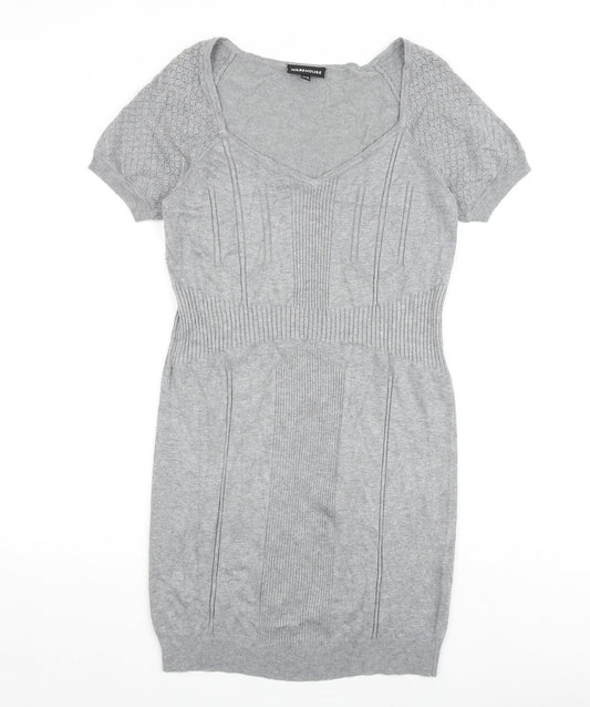 Warehouse Womens Grey Viscose Shift Size 14 V-Neck Pullover