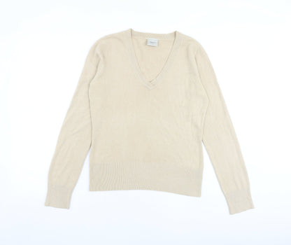 Next Womens Beige V-Neck Acrylic Pullover Jumper Size 12