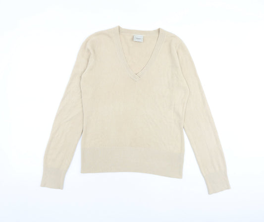 NEXT Womens Beige V-Neck Acrylic Pullover Jumper Size 12
