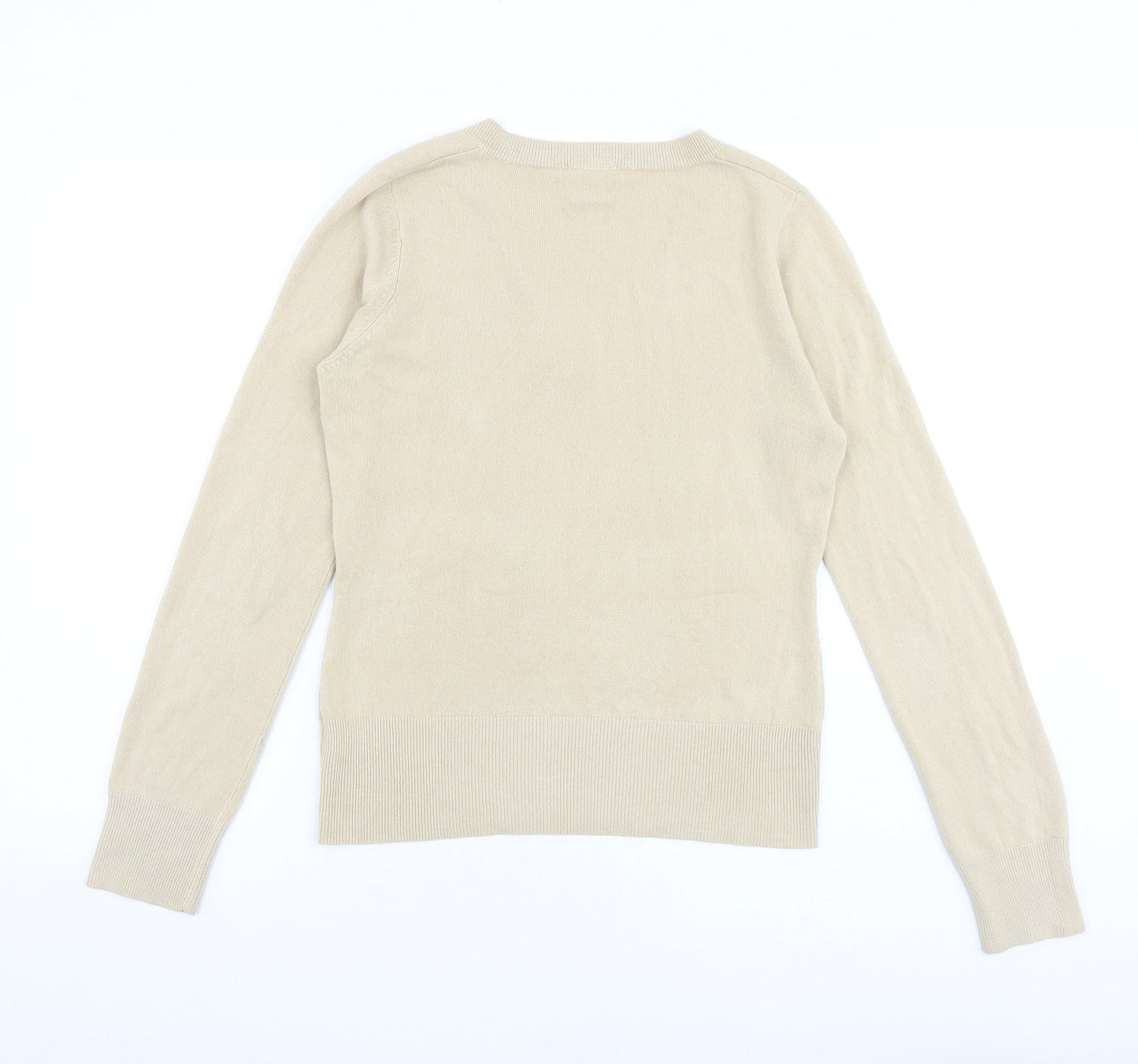 NEXT Womens Beige V-Neck Acrylic Pullover Jumper Size 12