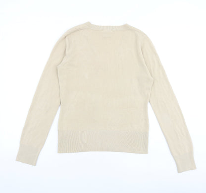 Next Womens Beige V-Neck Acrylic Pullover Jumper Size 12