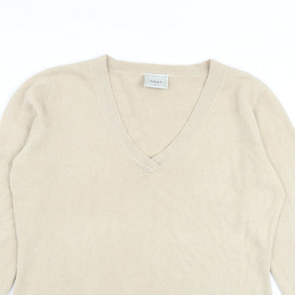 Next Womens Beige V-Neck Acrylic Pullover Jumper Size 12