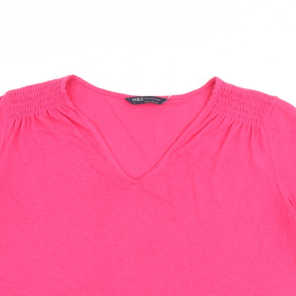 Marks and Spencer Womens Pink Flax Basic T-Shirt Size 6 V-Neck