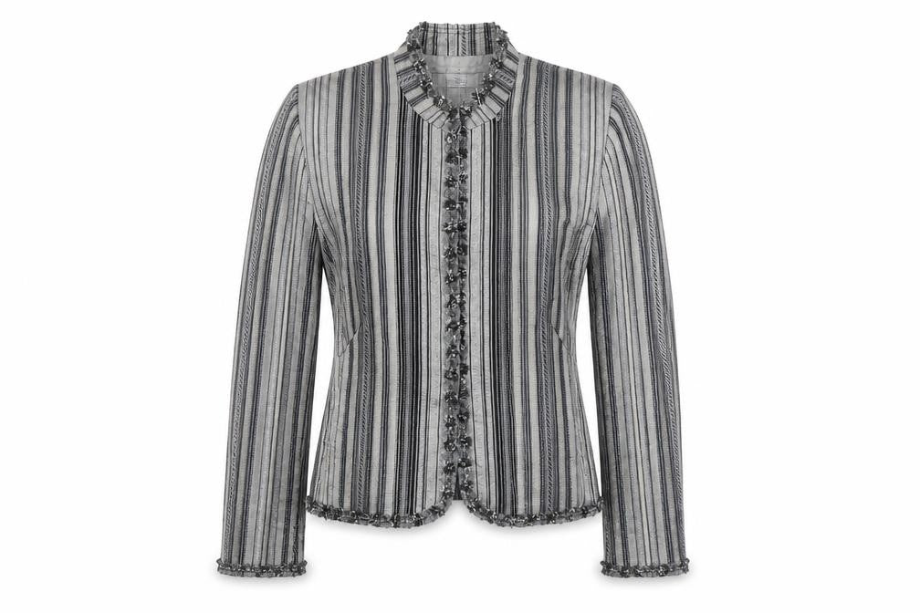 Minosa Womens Grey Striped Jacket Size 12 Hook & Eye