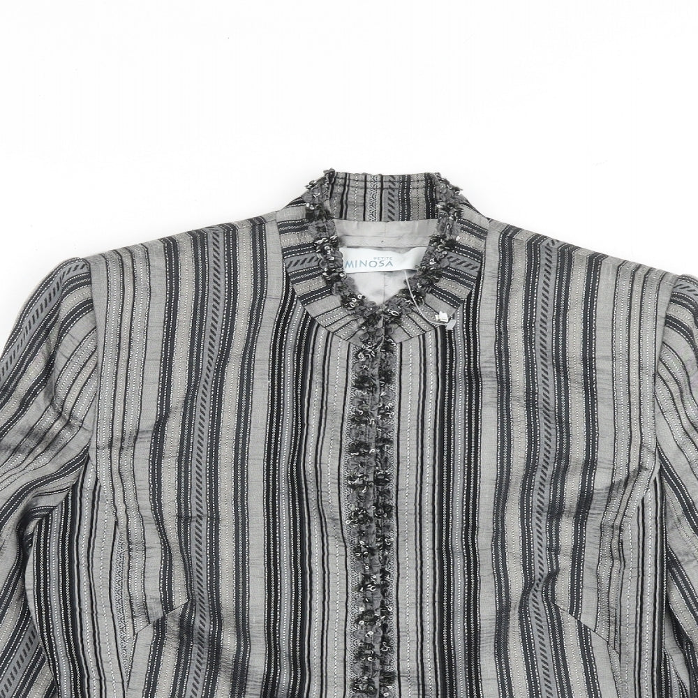 Minosa Womens Grey Striped Jacket Size 12 Hook & Eye