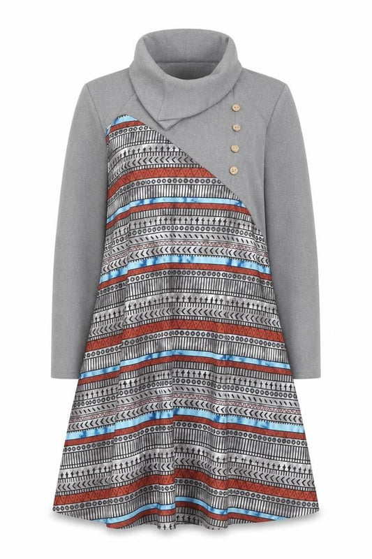 Maria & Gabriela Womens Grey Geometric Cotton Trapeze & Swing Size 2XL Collared Pullover
