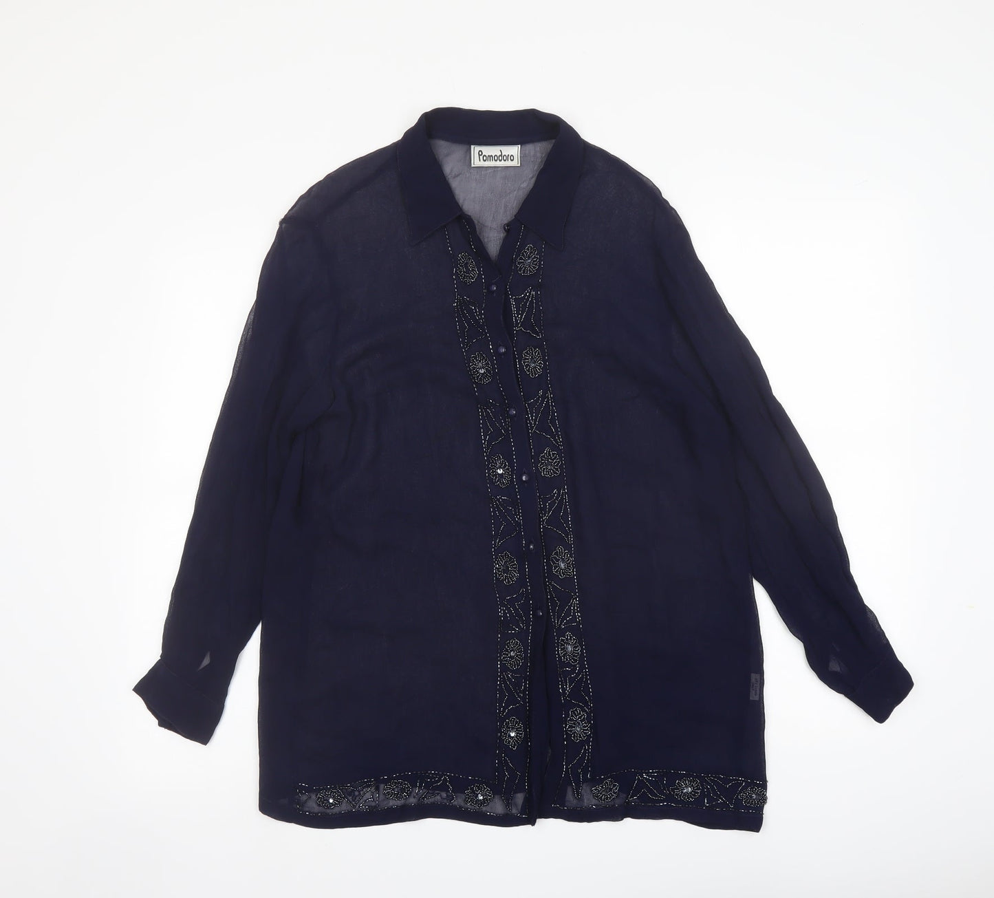 Pomodoro Womens Blue Viscose Basic Button-Up Size M Collared - Embellished