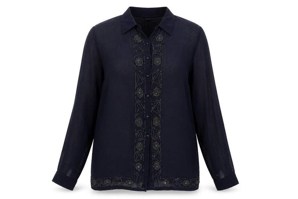 Pomodoro Womens Blue Viscose Basic Button-Up Size M Collared - Embellished