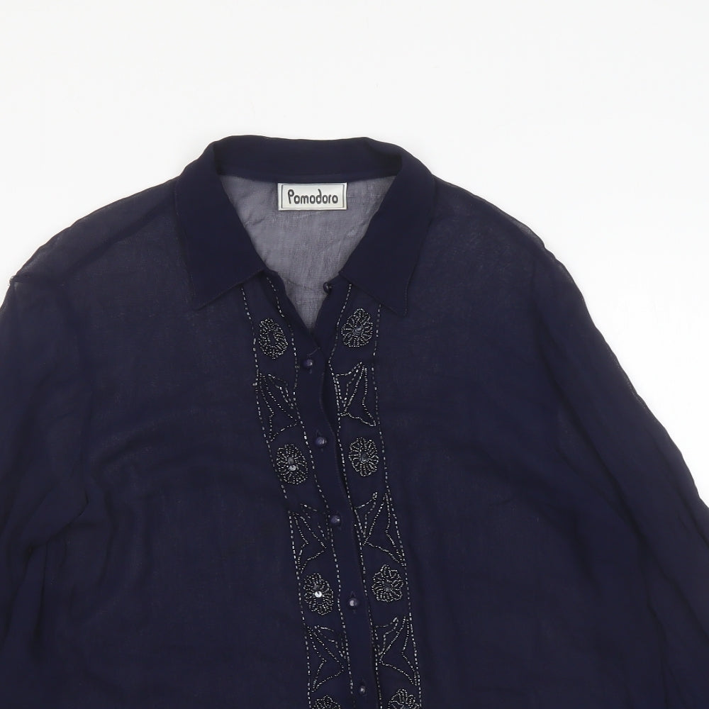 Pomodoro Womens Blue Viscose Basic Button-Up Size M Collared - Embellished
