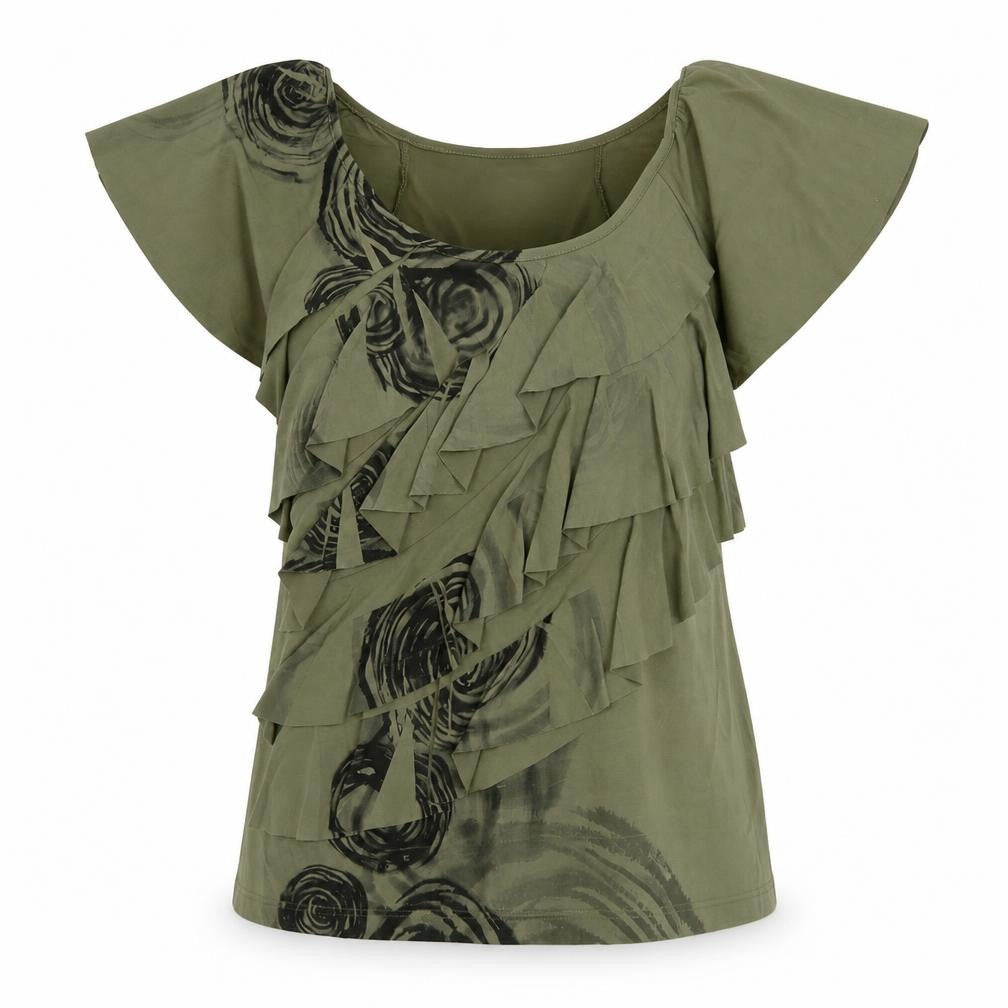 AB Studio Womens Green Geometric Polyester Basic Blouse Size L Boat Neck