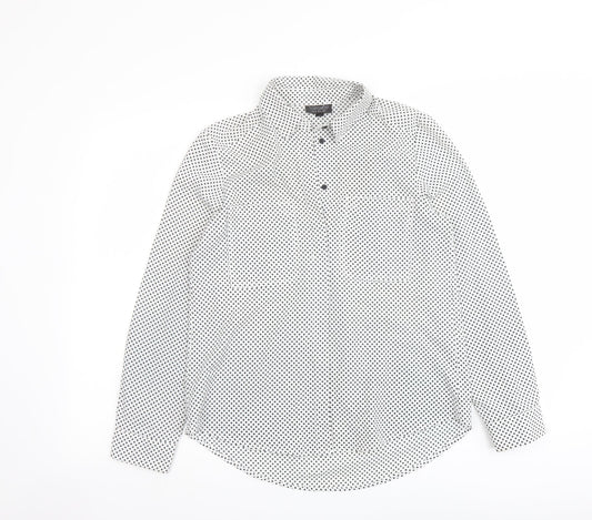 Topshop Womens White Polka Dot Polyester Basic Button-Up Size 8 Collared