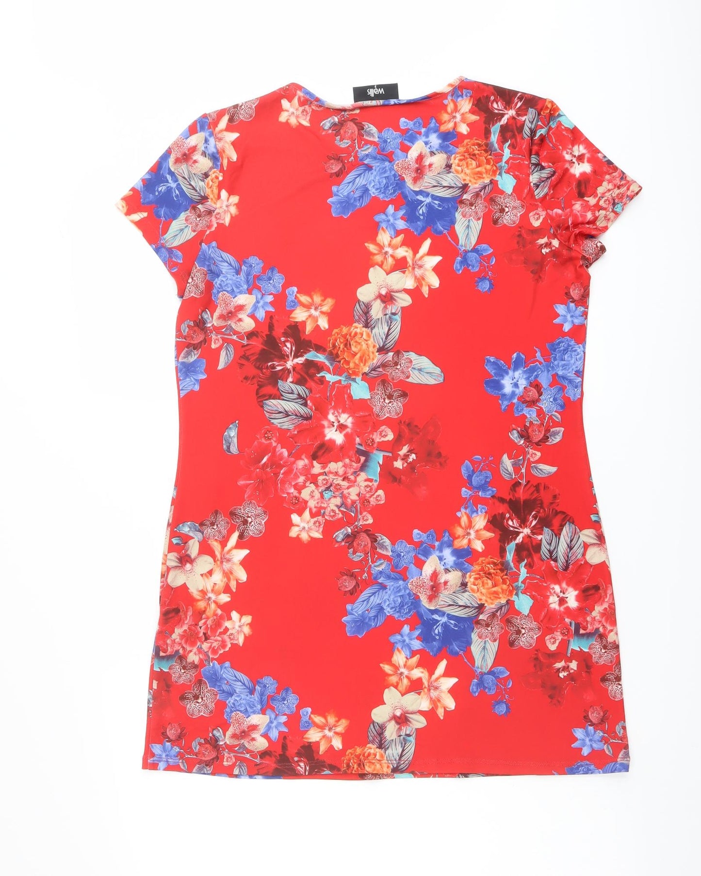 Wallis Womens Red Floral Polyester Basic T-Shirt Size S Round Neck