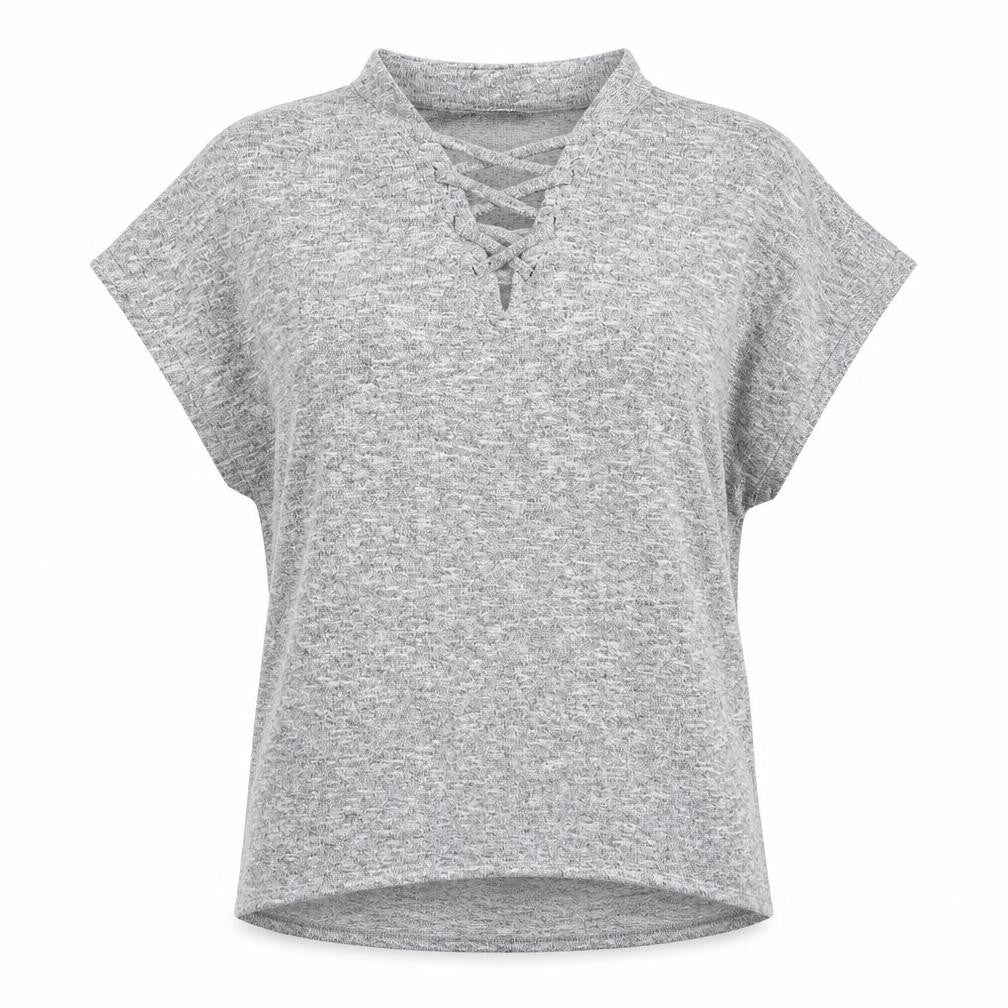 New Look Womens Grey Polyester Basic Blouse Size S Mock Neck - Lace Up Detail