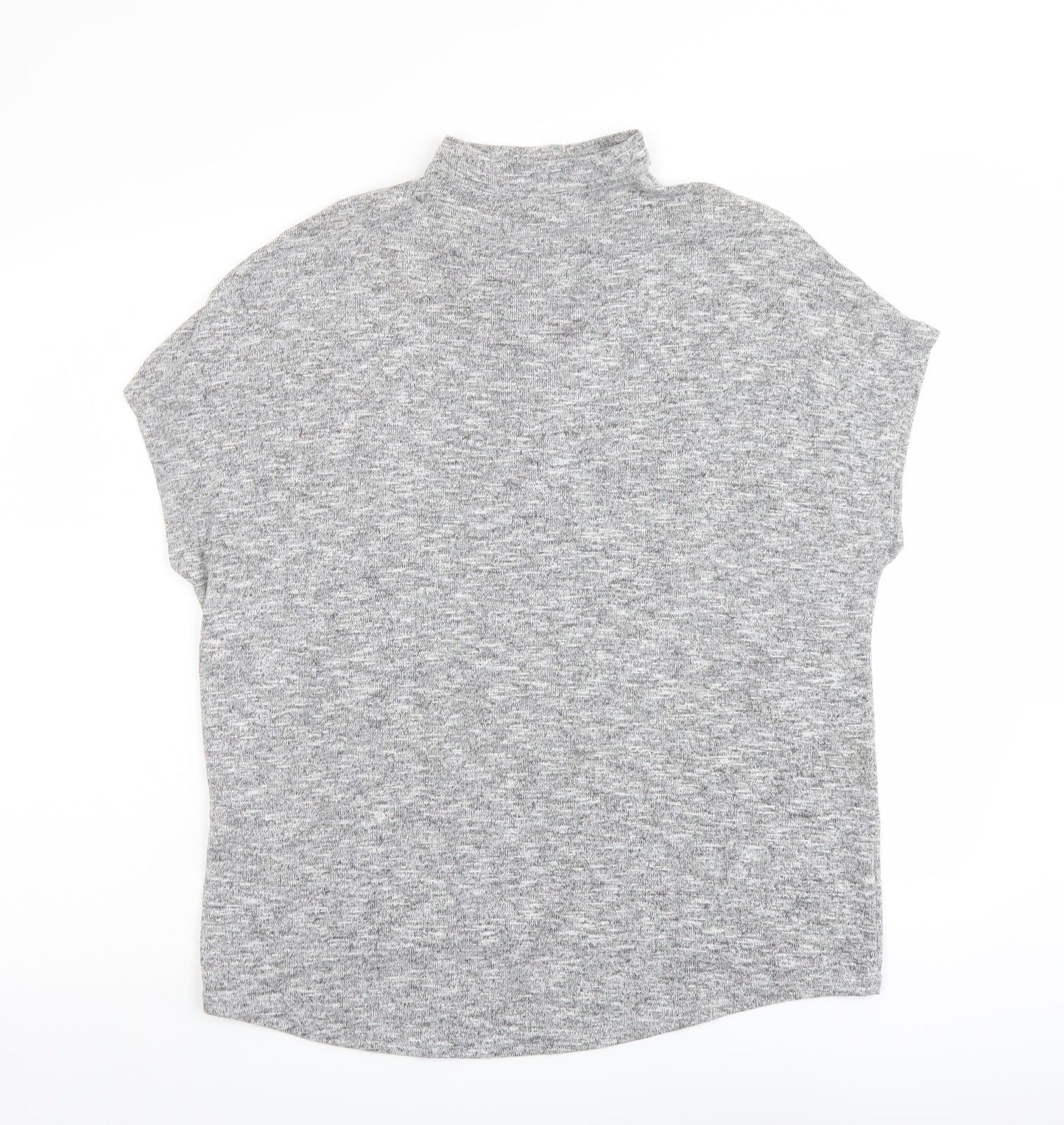 New Look Womens Grey Polyester Basic Blouse Size S Mock Neck - Lace Up Detail