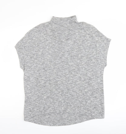 New Look Womens Grey Polyester Basic Blouse Size S Mock Neck - Lace Up Detail