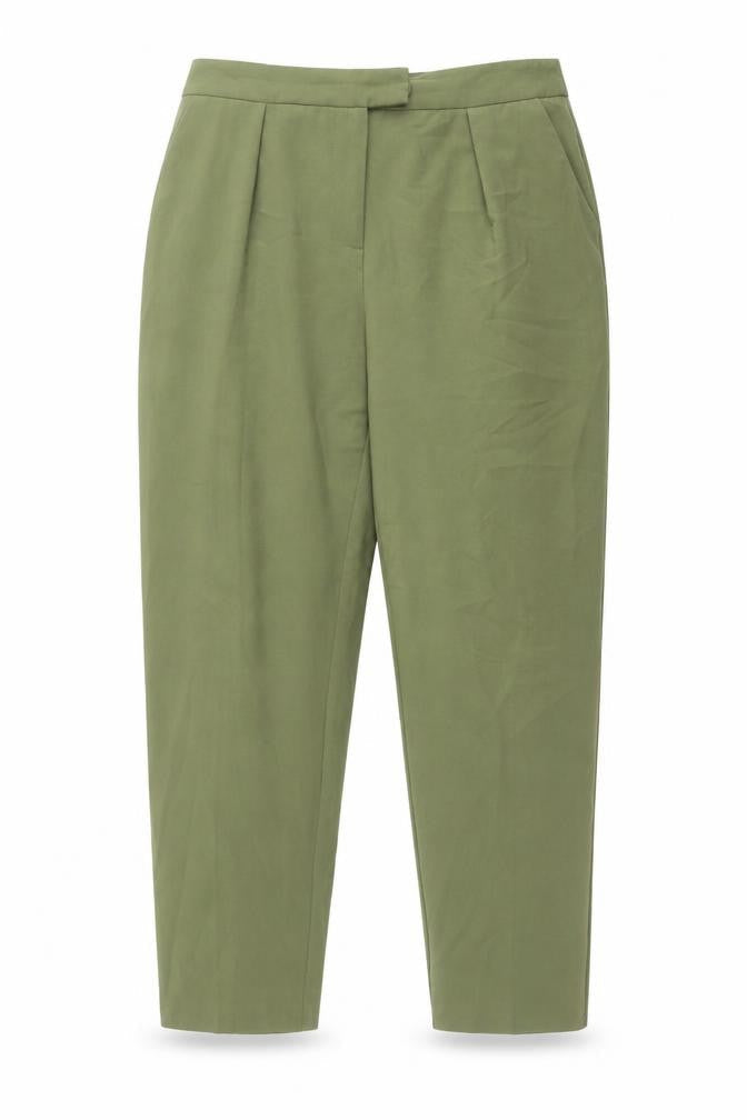 Warehouse Womens Green Polyester Carrot Trousers Size 12 L25 in Regular Button