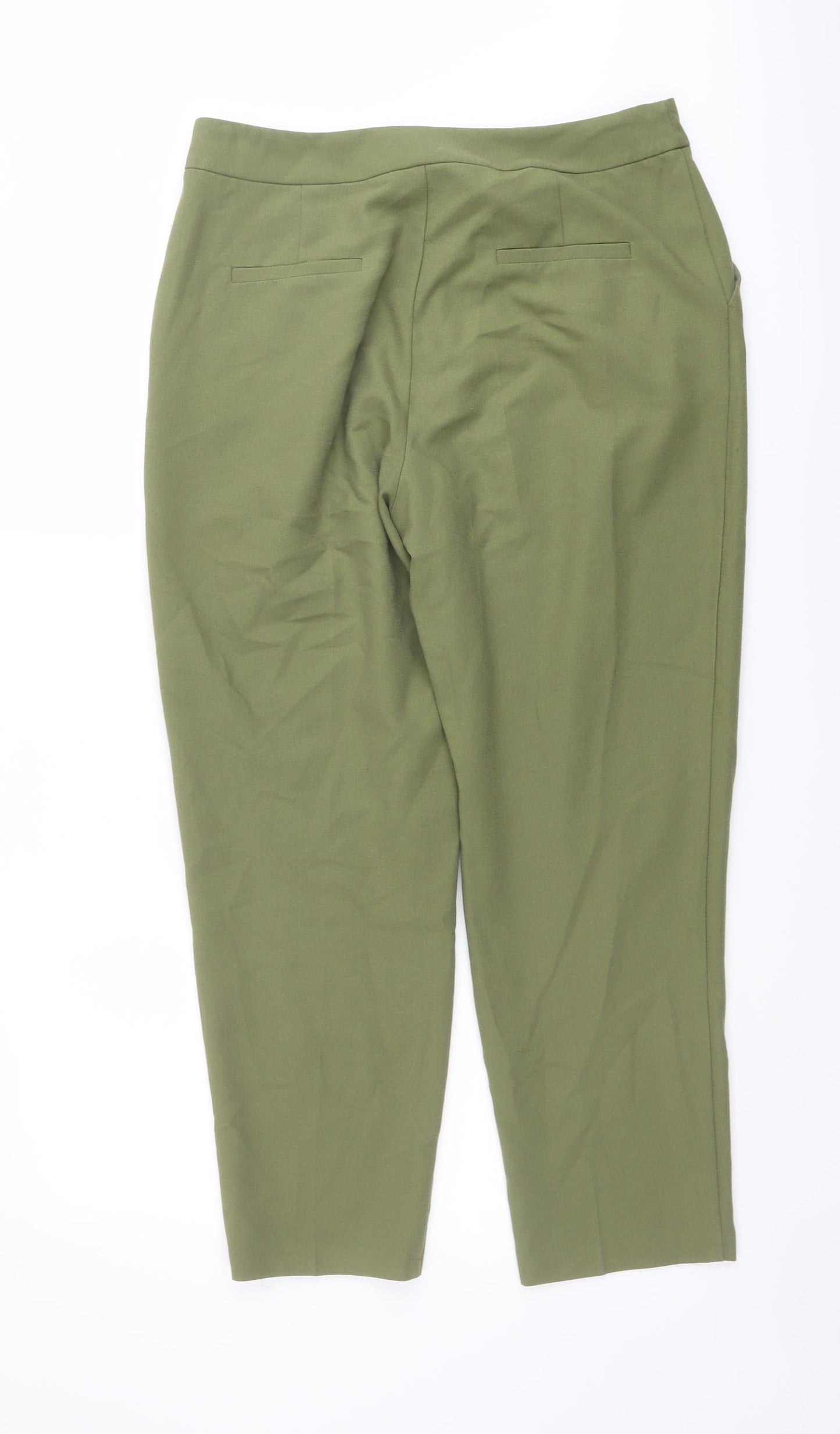 Warehouse Womens Green Polyester Carrot Trousers Size 12 L25 in Regular Button