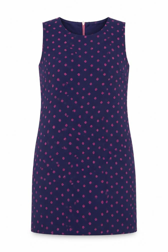 Adrienne Vittadini Womens Blue Polka Dot Polyester Shift Size 8 Round Neck Zip