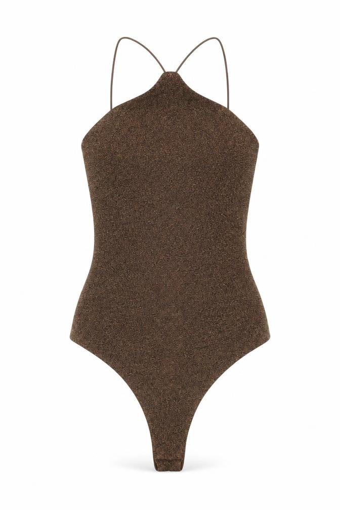 H&M Womens Brown Polyester Bodysuit One-Piece Size S Snap