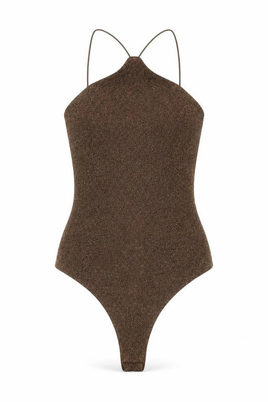 H&M Womens Brown Polyester Bodysuit One-Piece Size S Snap