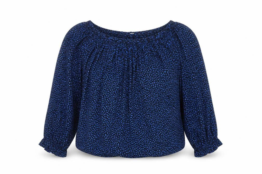 Gap Womens Blue Geometric Viscose Basic Blouse Size S Off the Shoulder